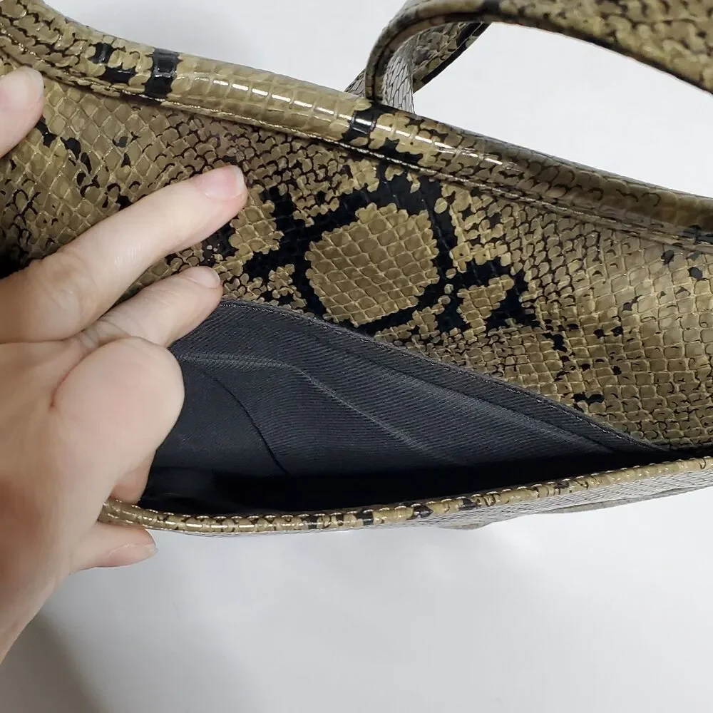 Nine West Faux Snakeskin Crossbody Handbag Flap Close Slouchy Chic Womens